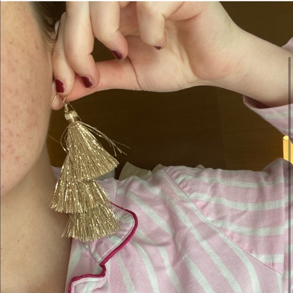 Gold Shimmer Tassel Earrings - Picture 2 of 2